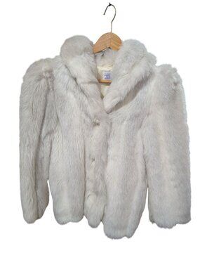 Heart Warmers Gray Faux Fur Coat Soft Lining Small USA-Made VTG 80s Halloween